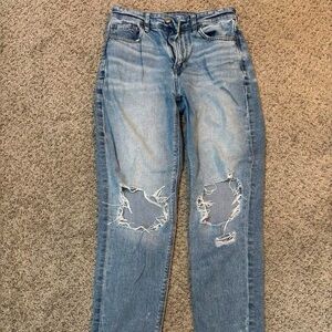 American Eagle Outfitters Light Blue Distressed Straight-Leg Jeans